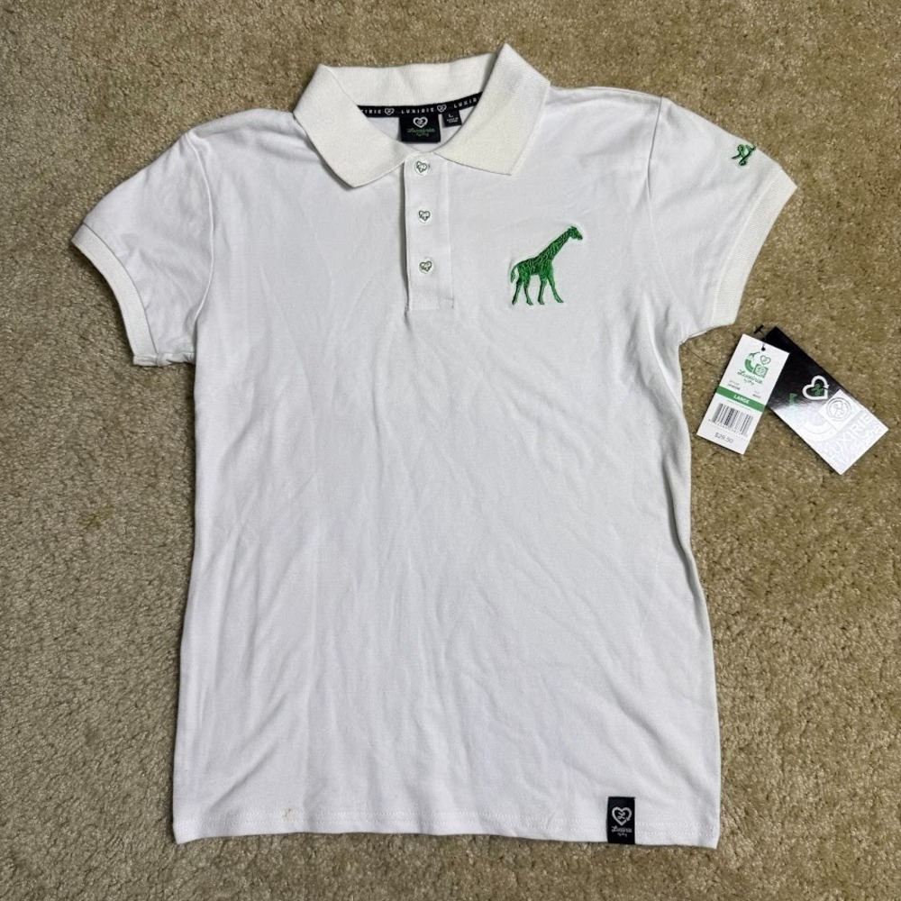 Y2K VTG NEW Luxirie By LRG Polo Shirt Youth L‎ White Giraffe Logo NWT